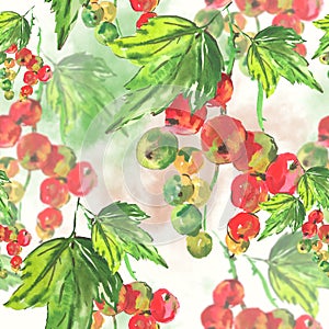 Seamless watercolor background with red currant photo