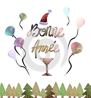 Seamless watercolor banner NEW YEAR 2020 and Christmas