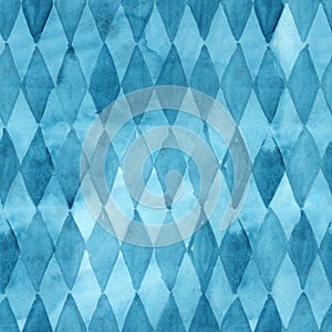 Seamless watercolor blue rhomb abstract pattern. photo