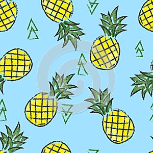 Seamless watercolor bright pineapple pattern
