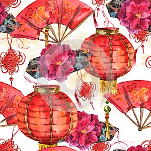 Seamless Watercolor Chinese New Year Background