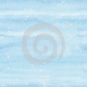 Seamless watercolor Christmas pattern background with snowflakes on blue background