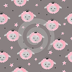 Seamless watercolor cute sheep pattern. Vector background for kids design