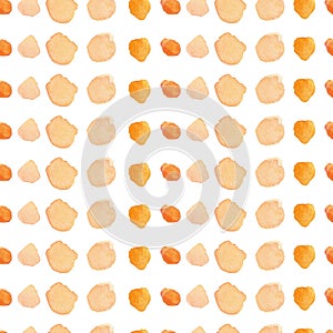 Seamless Watercolor dots Background orange color, Simple geometric pattern on white.