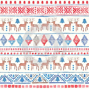 Seamless Watercolor Ethnic Tribal Ornamental Pattern