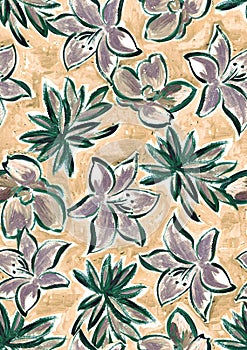 Seamless Watercolor Floral Pattern, Hand Drawn Flowers with Brushes.