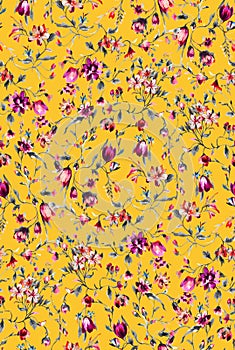 Seamless Watercolor Floral Pattern on Yellow Background, Ready for Textile Prints.