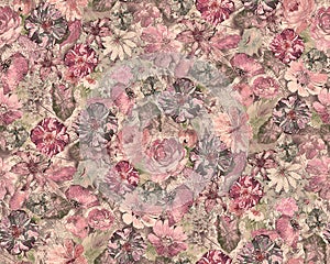 Seamless watercolor flower design with digital texture