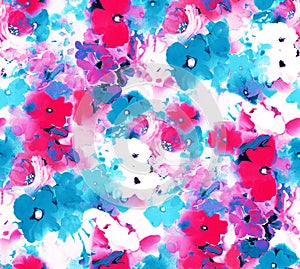 Seamless Watercolor Flowers Pattern, Colorful Background Ready for Textile Prints.