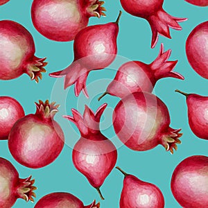 Seamless watercolor hand drawn pomegranate pattern