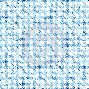 Seamless watercolor houndstooth pattern. Blue and white geometric abstract pattern. Paper texture