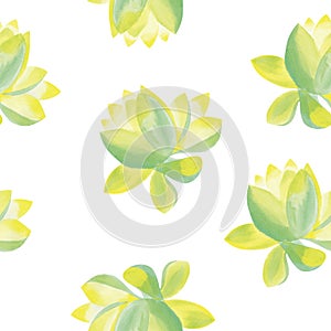 Seamless watercolor painting Lotus flower isolated on white