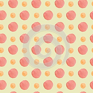 Seamless watercolor pattern in 60`s style on green isolated background.Bright colorful Abstract,Vintage,Hip