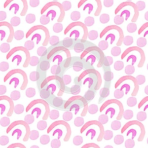 Seamless watercolor pattern in 60`s style on white isolated background.Bright colorful Abstract