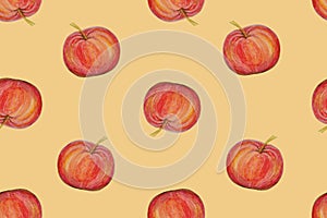 Seamless watercolor pattern. Apples on a yellow background.