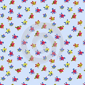 Seamless watercolor pattern consists of funny colorful birds