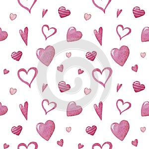 Seamless Watercolor pattern with different size hearts