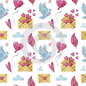Seamless Watercolor pattern with doves