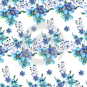 Seamless Watercolor pattern with flowers forget-me-nots on a white background illustration