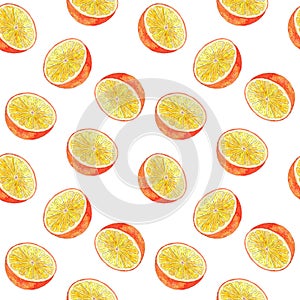 Seamless watercolor pattern half oranges