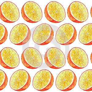 Seamless watercolor pattern half oranges