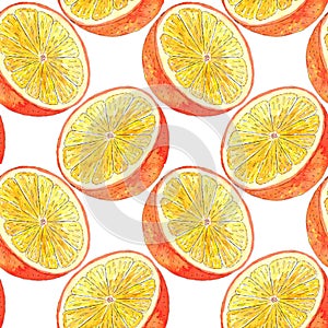 Seamless watercolor pattern half oranges