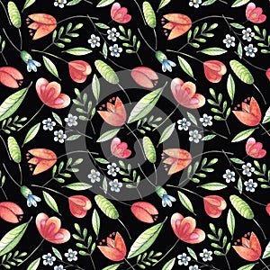 Seamless watercolor pattern with the image of wildflowers