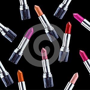 Seamless watercolor pattern with lipstick