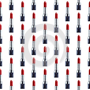 Seamless watercolor pattern with lipstick, aquarelle lipstick.