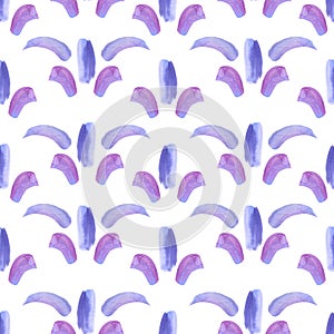 Seamless watercolor pattern made of violet and purple brush strokes and splashes. Abstract very peri background.