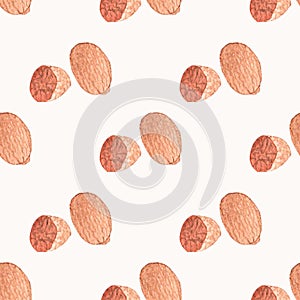 Seamless watercolor pattern with nutmeg on the