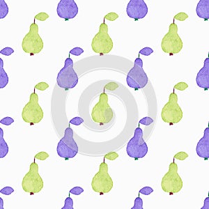 Seamless watercolor pattern with pears on the