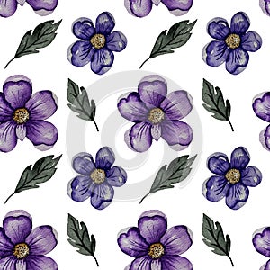Seamless watercolor pattern with purple leaves