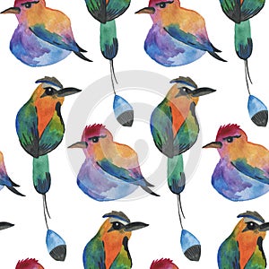 Seamless watercolor pattern: tropical birds