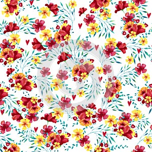 Seamless Watercolor pattern with tropical bouquets.