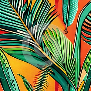 Seamless watercolor pattern of tropical leaves