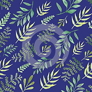 Seamless watercolor patterns leaves and branches. Amazing design elements.