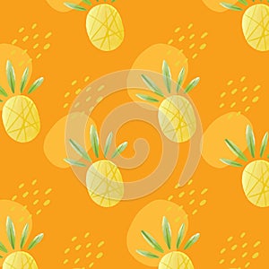 Seamless watercolor summer pineapple Memphis style illustration background in vector