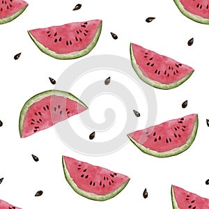 Seamless watermelons pattern. background with watercolor watermelon slices