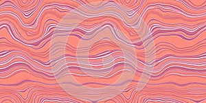 Seamless wavy marble stripes on fiberous paper texture in peony pink and orange coral