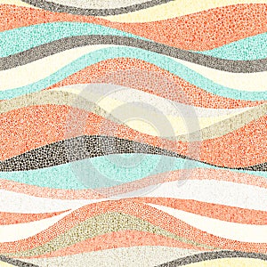 Seamless wavy pattern. Complicated hand-drawn ornament in polka dot style. Sea vintage summer print for textiles. Grunge texture.