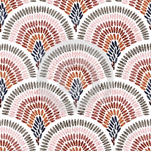 Seamless wavy pattern. Seigaiha print in polka dot style. Grunge texture