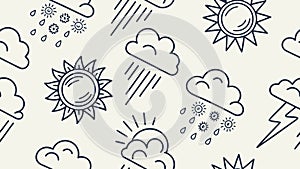 Seamless Weather Outline Pattern, Rain & Cloud, vector design Generative AI