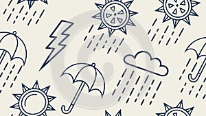 Seamless Weather Outline Pattern, Sun & Rain, vector design Generative AI
