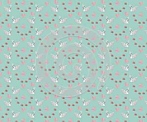 Seamless wedding pattern with swans and hearts