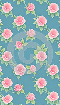 Seamless whimsical watercolor roses pattern, AI-Generated