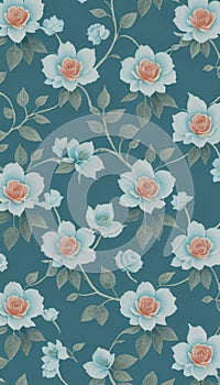 Seamless whimsical watercolor roses pattern, AI-Generated