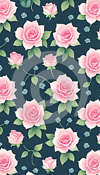 Seamless whimsical watercolor roses pattern, AI-Generated