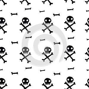 Seamless white and black punk skull and crossbones pattern