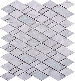 Seamless white diamond-shaped marble and glass Mosaic pattern